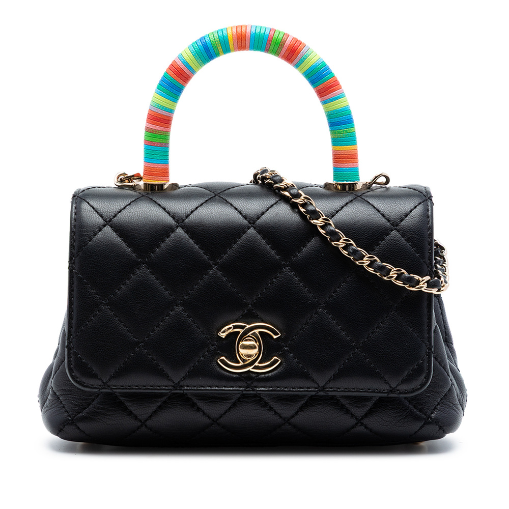 Pre-Loved Chanel Extra Mini Quilted Lambskin Rainbow Coco Top Handle Bag